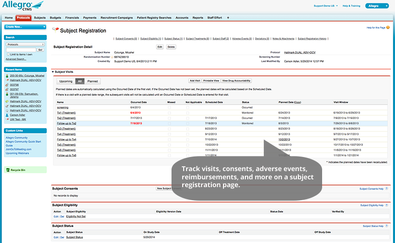 screenshot of Allegro CTMS